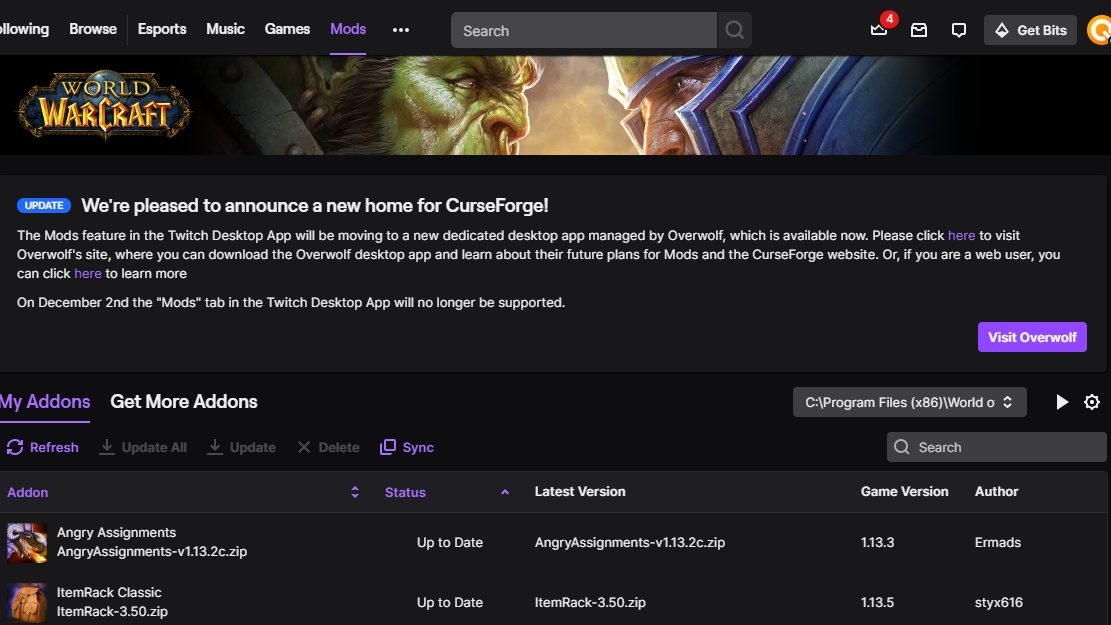 twitch wow addons not showing