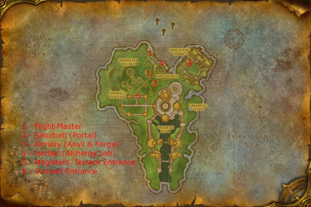 Map of important locations on the Isle of Quel'Danas