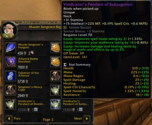 Vindicator's Pendant of Subjugation - PvP spell haste ring