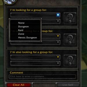 Looking For Group Tab, Type of Group Selection Looking For Group Tab, Type of Group Selection