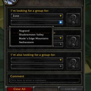 Looking For Group Tab, Zones List Looking For Group Tab, Zones List